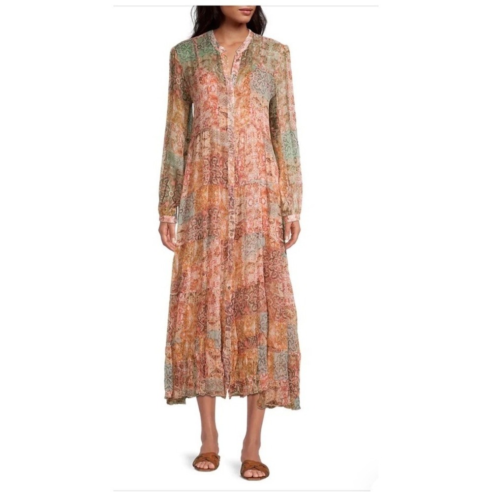 Johnny Was Jade Sabrina Tiered Silk Midi Dress L33123 Women's XS MSRP $405